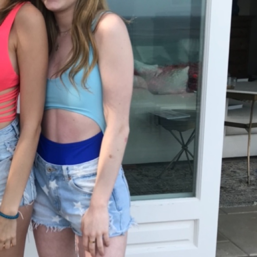 BLUE Two-Tone Cut Out One Piece Swimsuit - Picture 7 of 7